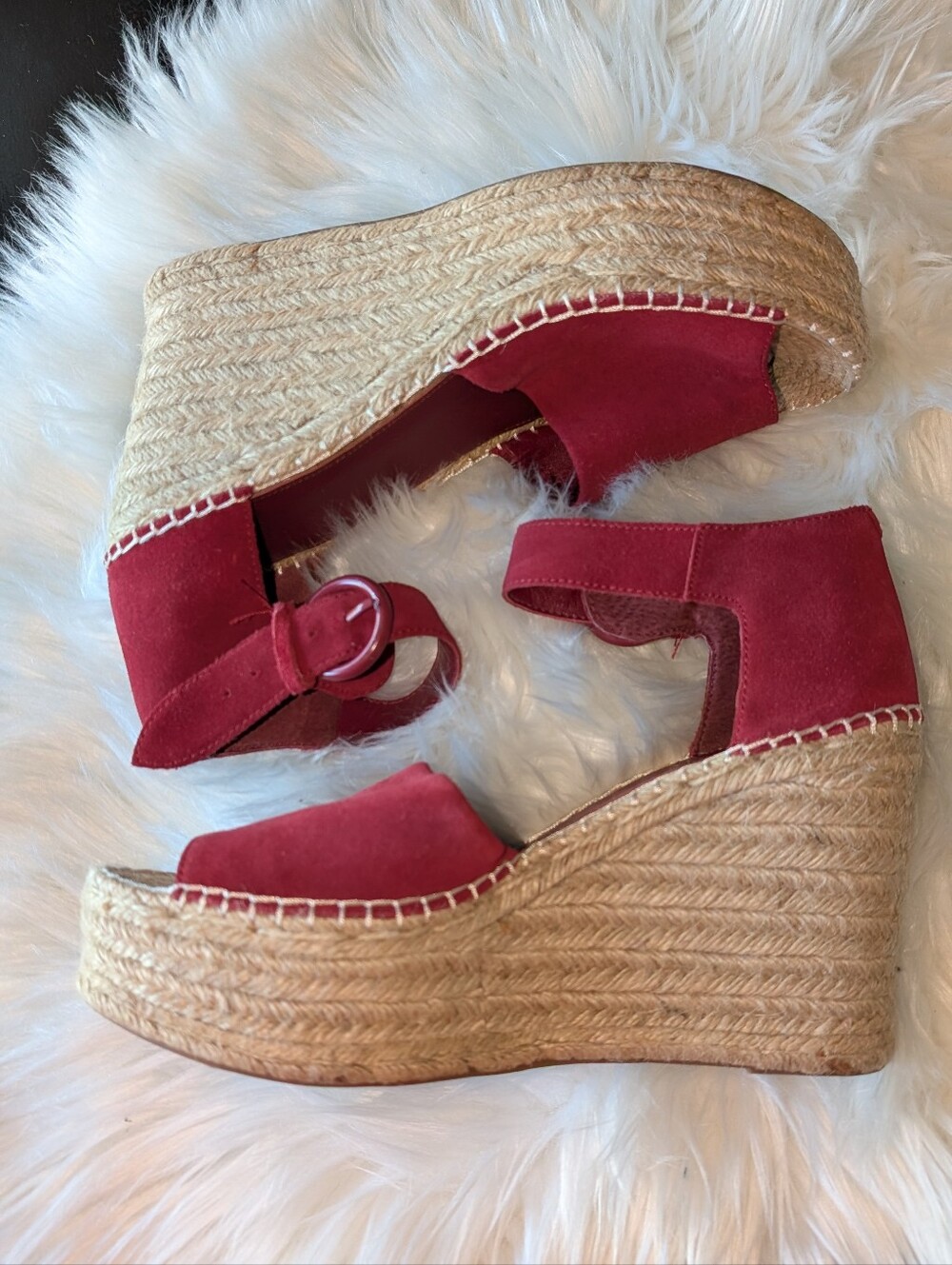 Marc Fisher 11 Red Suede Espadrille Wedge Sandals